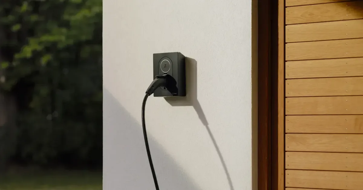 Borne de recharge Zaptec Go montée sur un mur